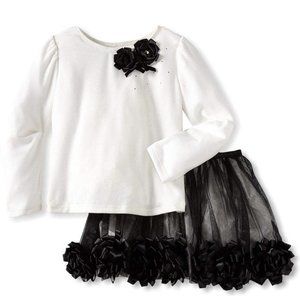 Biscotti Girls Holiday White & Black Top and Tutu Skirt Set with Bows